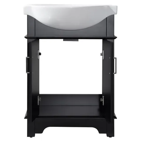 Montburn 24-in Black Single-Sink Vanity with Ceramic Top & Mirror
