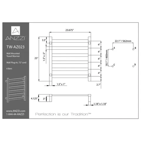 Note 6-Bar Matte Black Plug-In Wall Mounted Towel Warmer