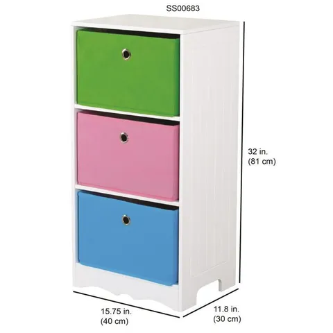 3 Compartment 3 Drawers White Composite Wood Cube