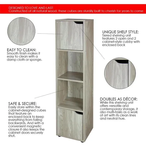 4 Compartment 2 Drawers Natural Stackable Composite Wood Cube
