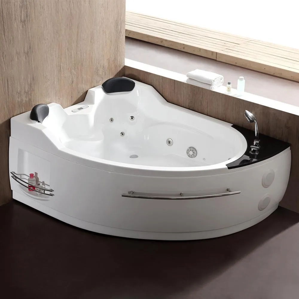 EAGO 71 in. Acrylic Left Drain Corner Apron Front Whirlpool Bathtub in White, photo 10 of 11
