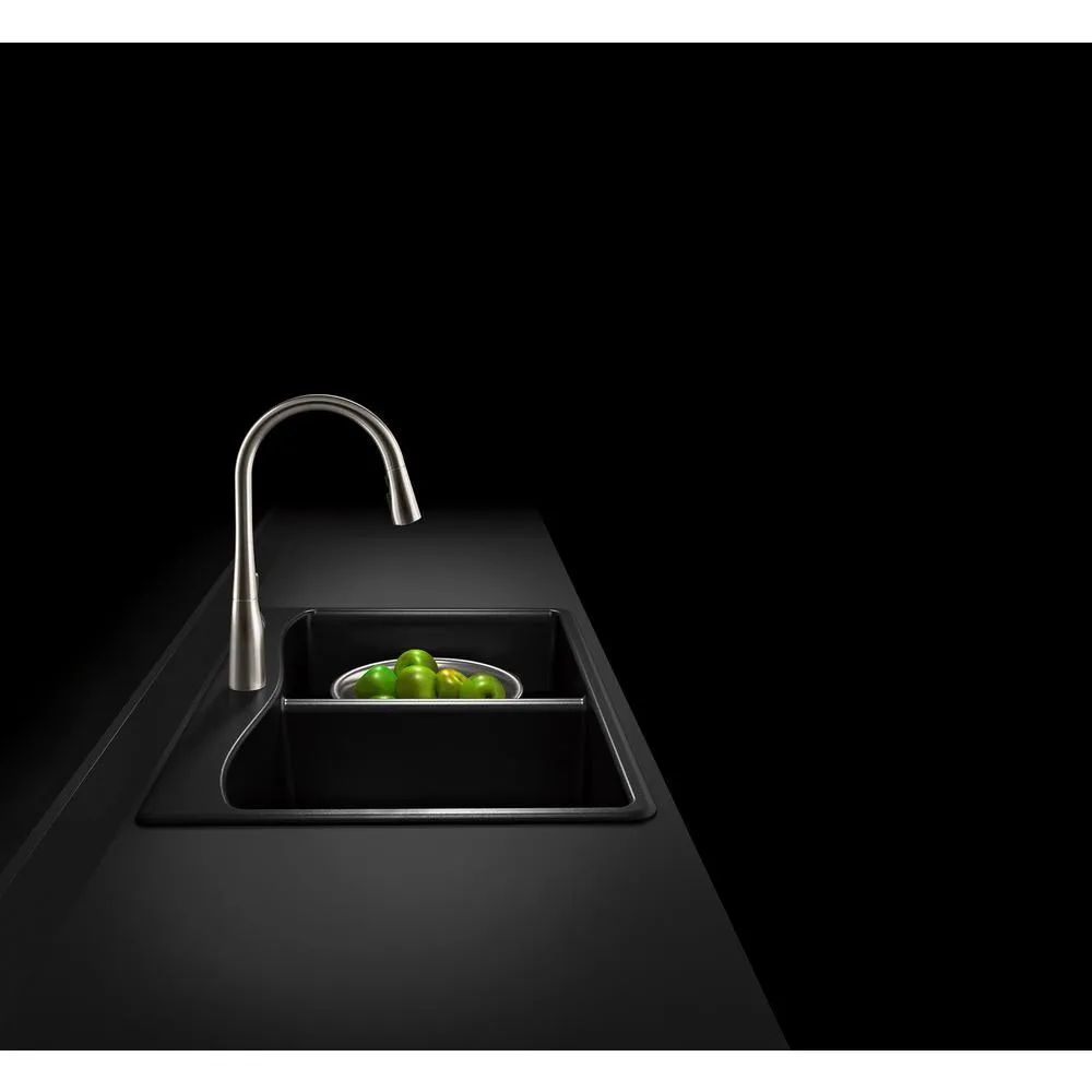 Kennon Dual Mount Neoroc Granite Composite 33 in. 1-Hole Double Bowl Kitchen Sink in Matte Black, photo 5 of 11