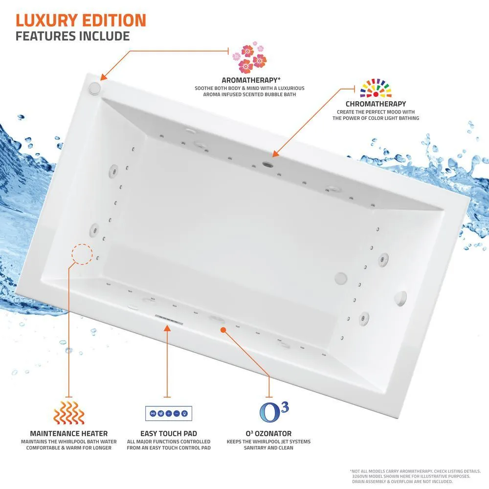 Universal Tubs Sapphire Diamond Series 5 ft. Right-Drain Rectangular Drop-in Whirlpool and Air Bath Tub in White, photo 6 of 21