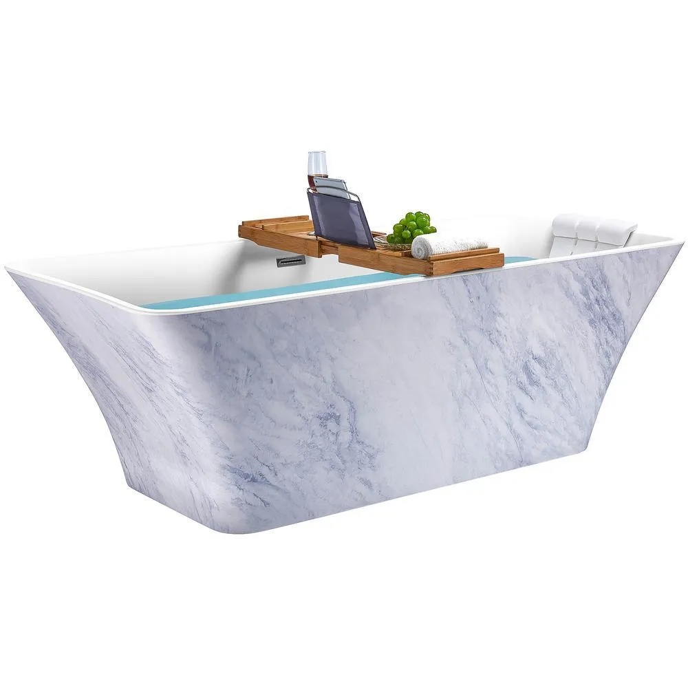 Freestanding 67 in. Acrylic Flatbottom Bathtub Modern Stand Alone Tub Luxurious SPA Tub in Marble Pattern, photo 2 of 7