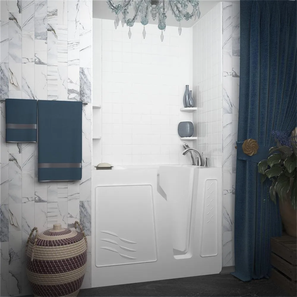 Universal Tubs Rampart 3.9 ft. Walk-in Whirlpool and Air Bathtub with 4 in. Tile Easy Up Adhesive Wall Surround, Right Drain, White, photo 13 of 42