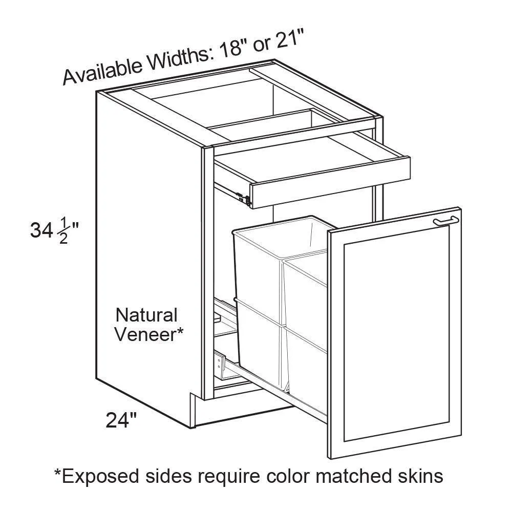 Vesper White Shaker Assembled Plywood 18 in. x 34.5 in. x 24 in. Base Double Wastebasket Kitchen Cabinet with Soft Close, photo 2 of 6