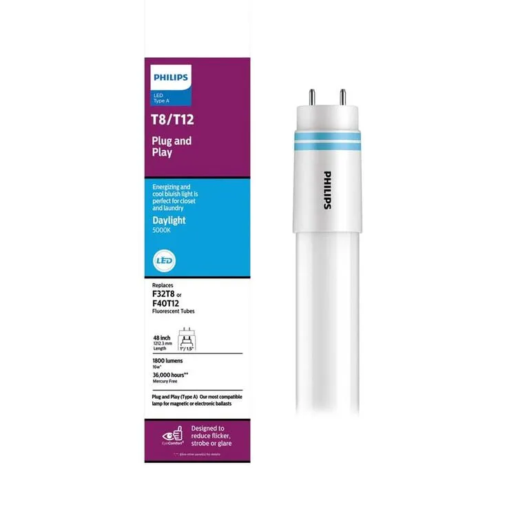 Philips 32-Watt T8/ 40-Watt T12 4 ft. Linear Replacement Universal Fit LED Tube Light Bulb Daylight (5000K) (2-Pack), photo 2 of 8