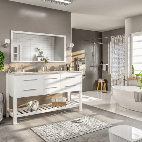Natalie 60-in Double Sink Bathroom Vanity with Carrara Marble Top
