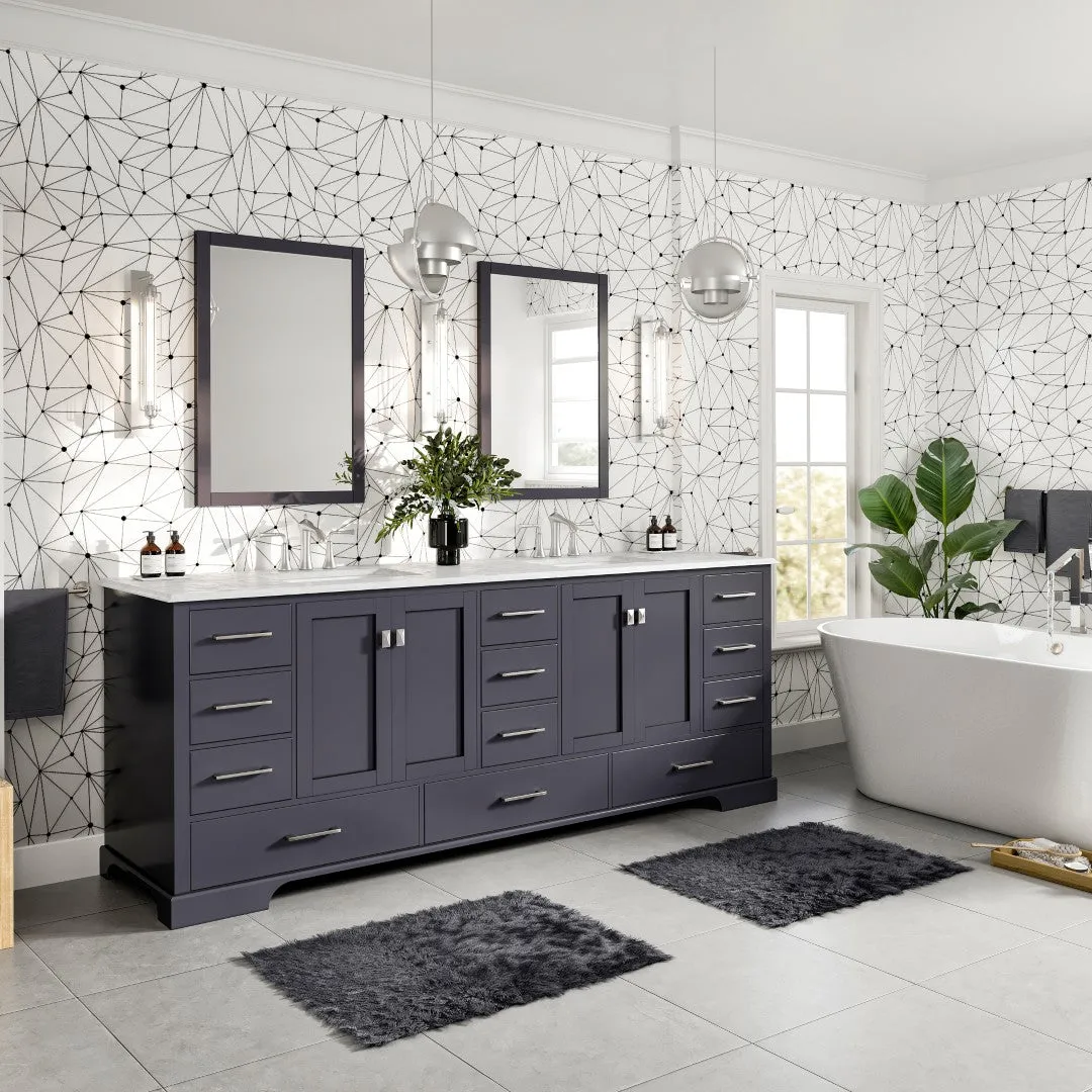 Eviva Storehouse 84 in. W x 22 in. D x 34 in. H Double Sink Bathroom Vanity in Dark Gray with White Carrara Marble Top and White Undermount Basins, photo 5 of 11