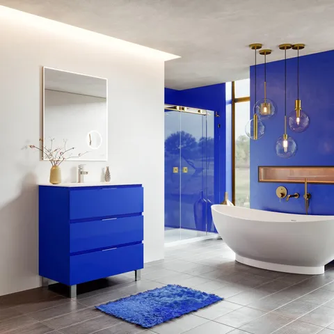 Malmo 32-inch Blue Vanity with Porcelain Top & Integrated Sink