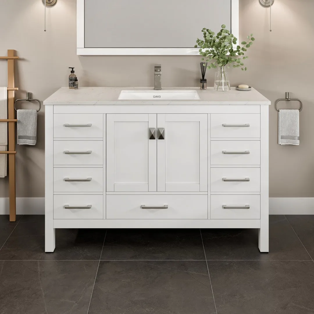 Eviva London 54 in. W x 18 in. D x 34 in. H Bathroom Vanity in White with White Carrara Marble/Quartz Top and White Sink, photo 2 of 7