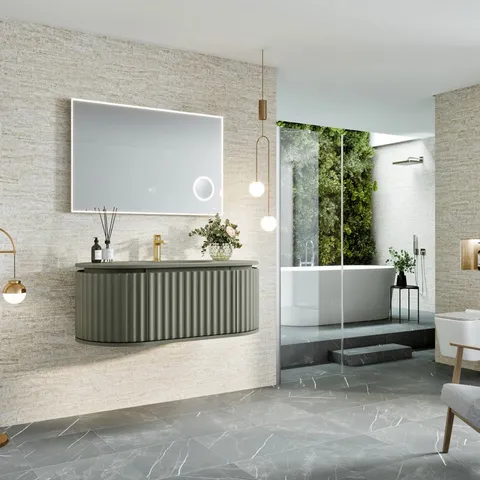 Haven 39-in Green Wall-Mount Vanity with Solid Surface Top & Integrated Sink