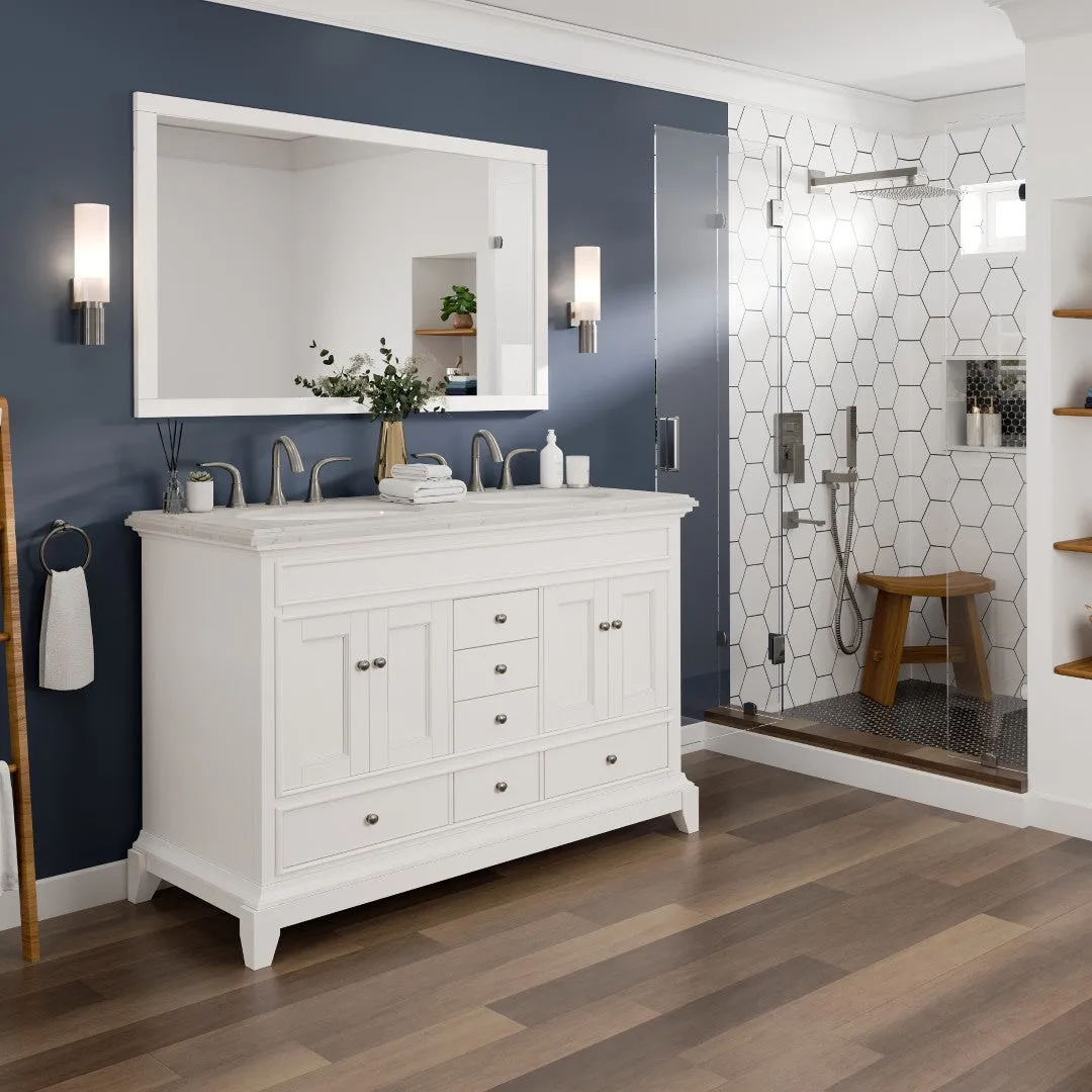 Eviva Elite Stamford 48 in. W x 24 in. D x 34 in. H Double Bath Vanity in White with White Carrara Top and Undermount White Sinks, photo 4 of 7