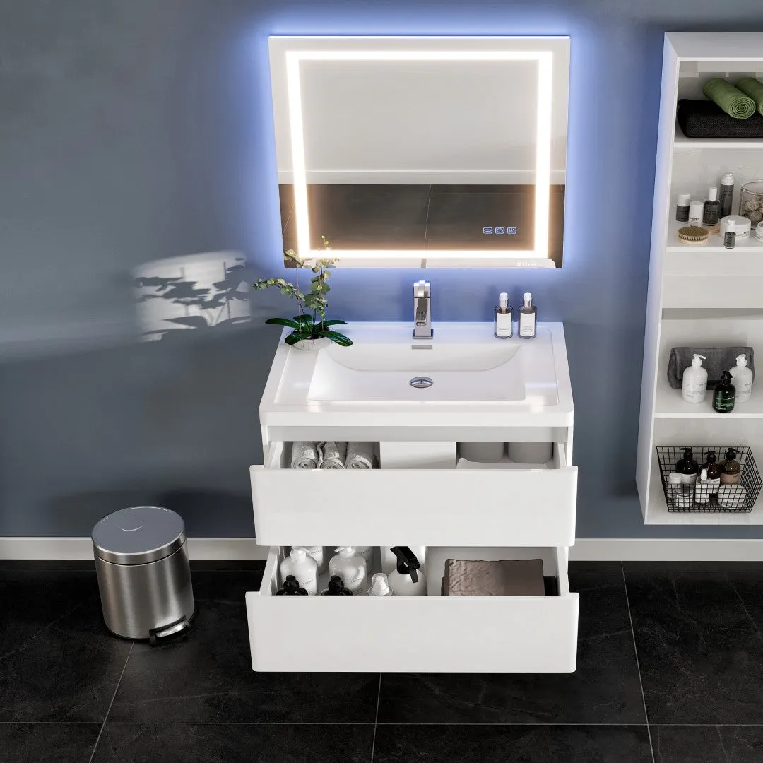 Eviva Flair 32"W x 19"D White Wall Mount Bathroom Vanity with White Acrylic Countertop and Integrated Sink, photo 5 of 7