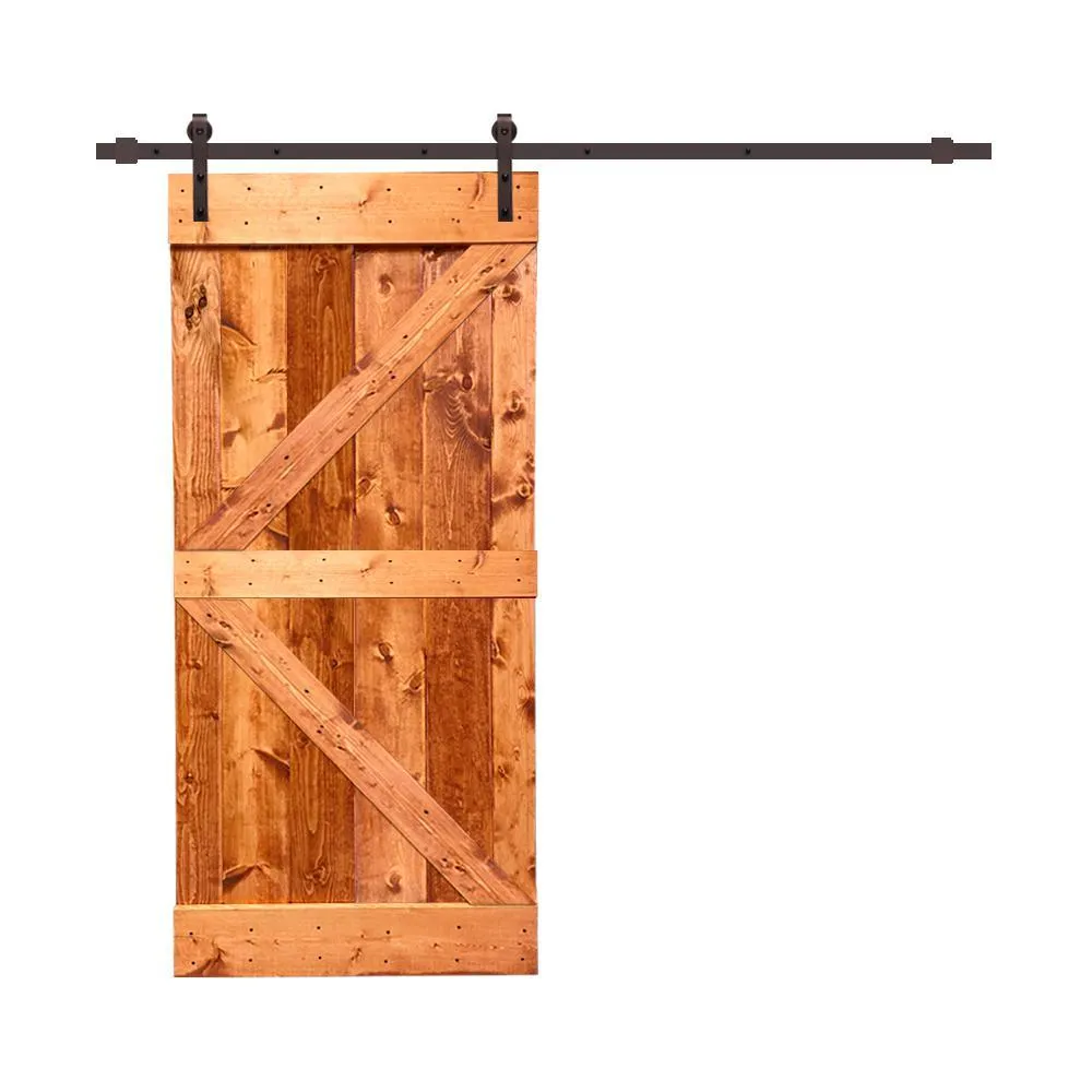 CALHOME Distressed K 42 in. x 84 in. Walnut Stained Solid Knotty Pine Wood Interior Sliding Barn Door with Hardware Kit, photo 15 of 29