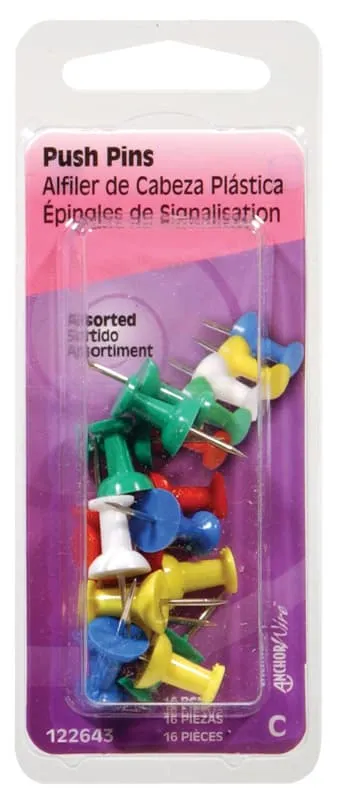 Assorted Push Pins, 16-Pack
