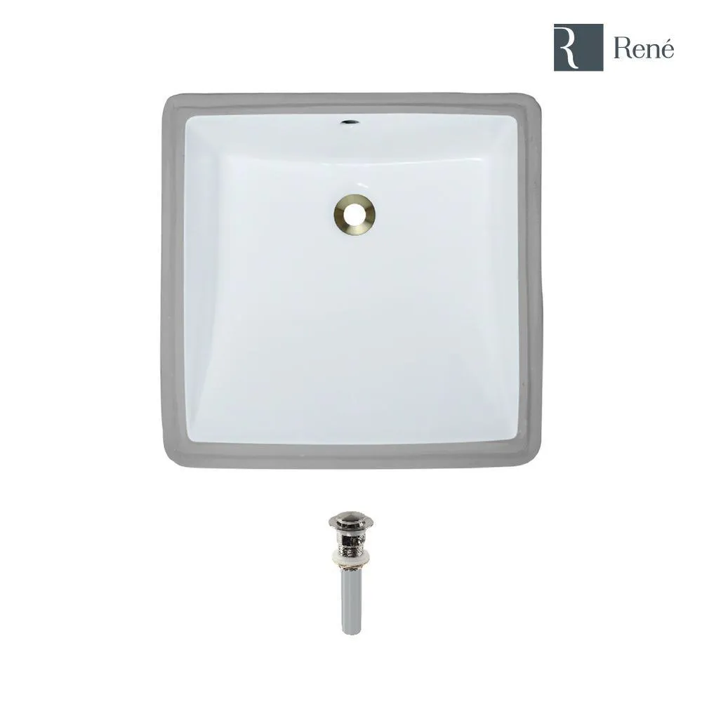 Undermount Porcelain Bathroom Sink in White with Pop-Up Drain in Brushed Nickel, photo 3 of 7