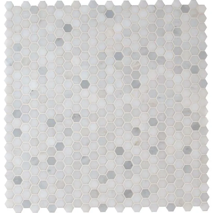 MSI 
    Greecian White Mini Hexagon 11.61 in. x 11.81 in. x 10 mm Polished Marble Mesh-Mounted Mosaic Tile (0.95 sq. ft.), photo 6 of 7