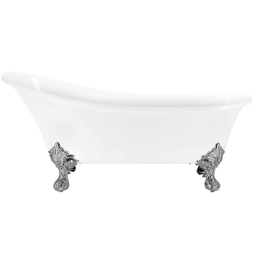 Clawfoot Bathtub - 69 in. Glossy White Acrylic Bathtub - Modern Flat Bottom Stand Alone Tub - Luxurious SPA Tub, photo 3 of 8