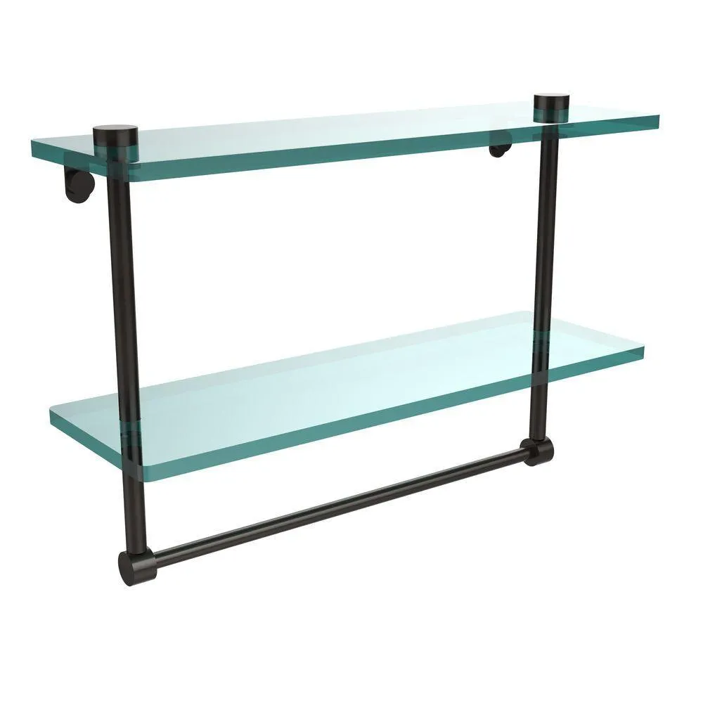 Allied Brass 16 in. L x 12 in. H x 5 in. W 2-Tier Clear Glass Vanity Bathroom Shelf with Towel Bar in Polished Brass, photo 8 of 14
