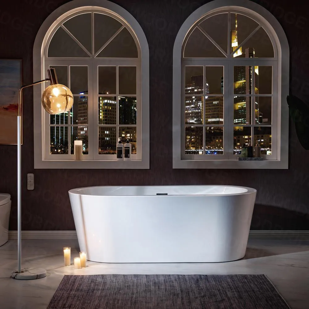 WOODBRIDGE Vienna 66 in. Acrylic Freestanding Double-Ended Soaking Bathtub with Drain and Overflow Included in White, photo 2 of 22