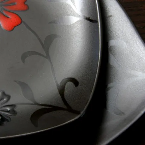 Evening Blossom 16-Piece Casual Black Stoneware Dinnerware Set