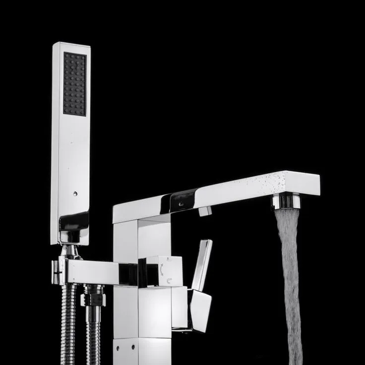 1-Handle Freestanding Floor Mount Roman Tub Faucet Bathtub Filler with Hand Shower in Chrome, photo 6 of 8