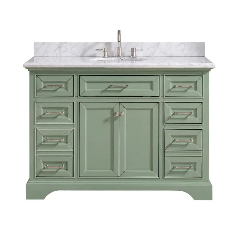 Windlowe 49 in. W x 22 in. D x 35 in. H Bath Vanity in Navy Blue with Carrara Marble Vanity Top in White with White Sink, photo 8 of 17