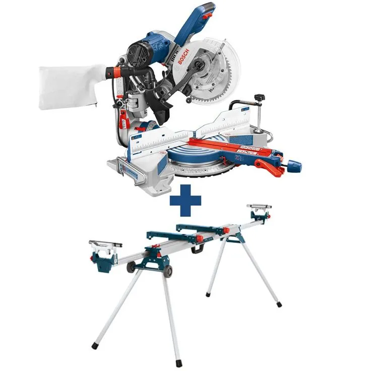 Bosch 15 Amp Corded 10 in. Dual-Bevel Sliding Glide Miter Saw with 60-Tooth Saw Blade with Bonus 32-1/2 in. Folding Leg Stand, photo 3 of 6