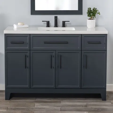 Potter 48-in Blue Single Sink Bathroom Vanity with White Cultured Marble Top