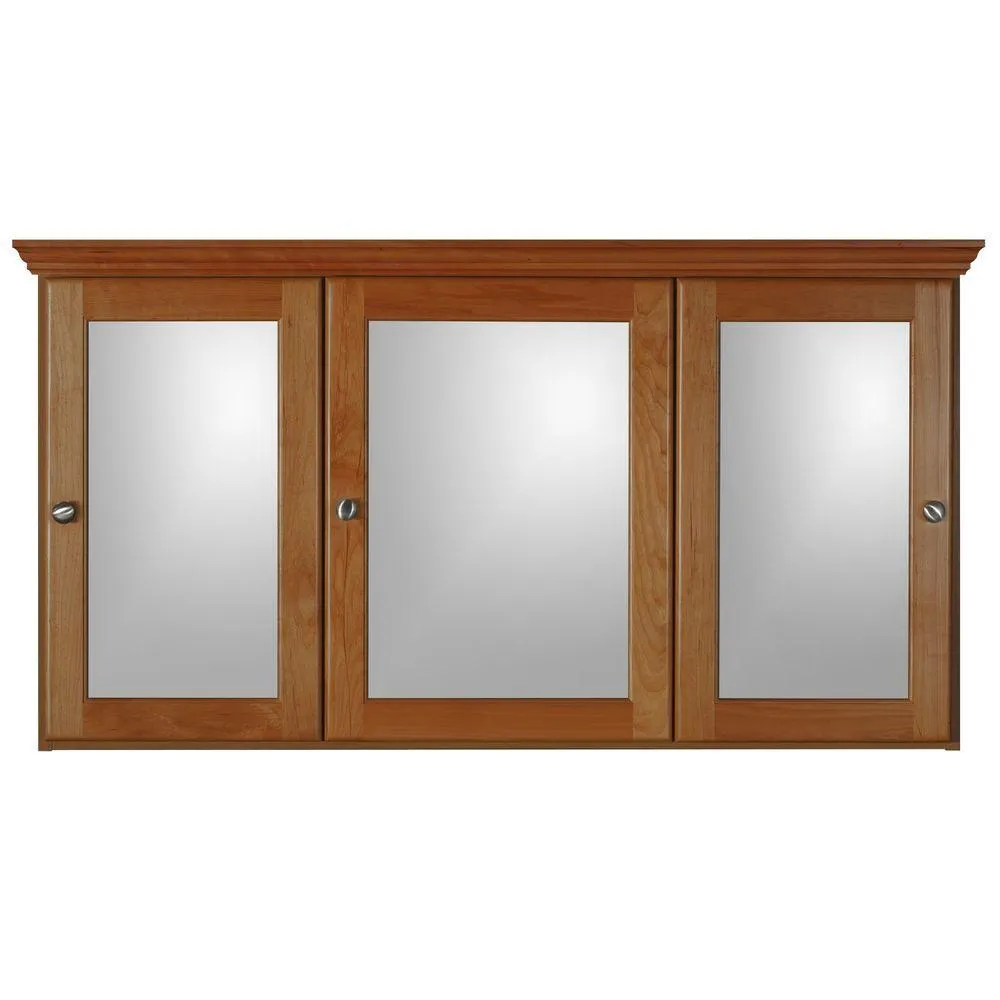 Simplicity by Strasser Ultraline 48 in. W x 27 in. H x 6-1/2 in. D Framed Tri-View Surface-Mount Bathroom Medicine Cabinet in Medium Alder, photo 4 of 4