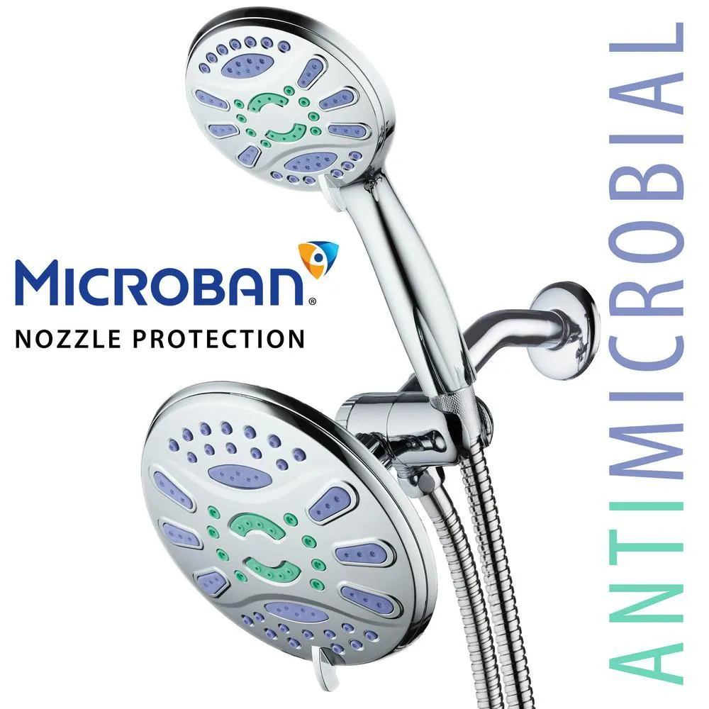 Antimicrobial 48-Spray 7 in. High Pressure 3-Way Dual Rain Shower Head and Handheld Shower Head Combo in Chrome, photo 6 of 9