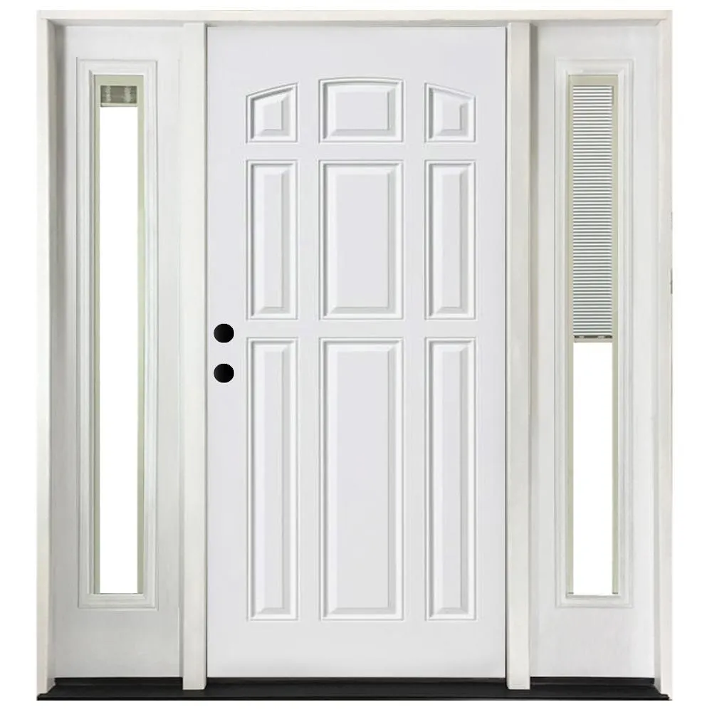 Steves & Sons 68 in. x 80 in. 9-Panel Primed White Left-Hand Steel Prehung Front Door with 14 in. Mini Blind Sidelites 4 in. Wall, photo 4 of 6