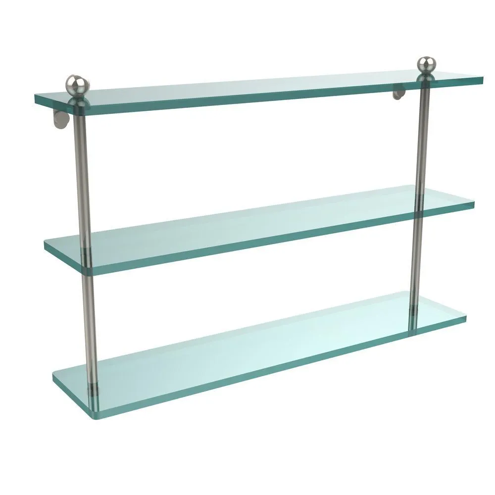 Allied Brass 22 in. L x 15 in. H x 5 in. W 3-Tier Clear Glass Bathroom Shelf in Satin Nickel, photo 7 of 16