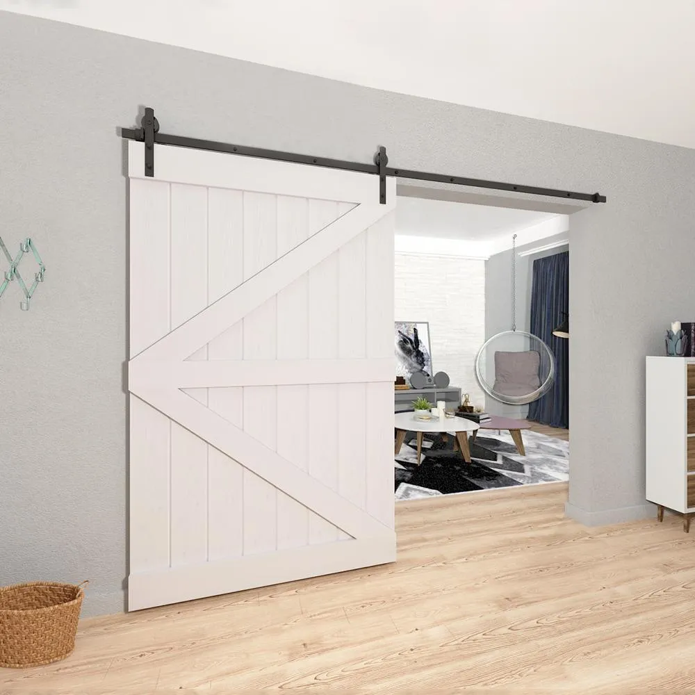 10 ft./120 in. Black Straight Strap Sliding Barn Door Track and Hardware Kit for Single Door with Floor Guide, photo 6 of 6