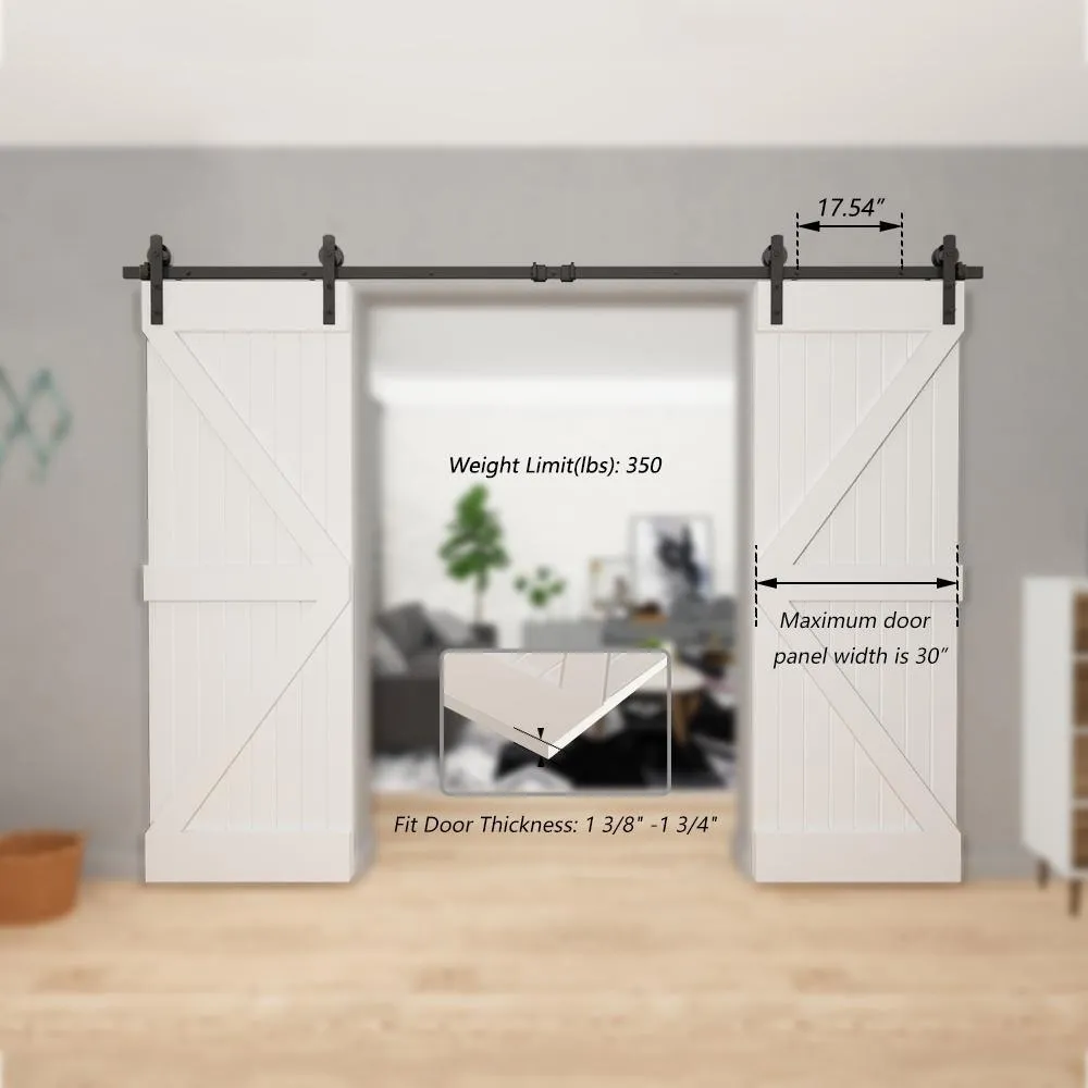 10 ft./120 in. Black Steel Straight Strap Sliding Barn Door Track and Hardware Kit for Double Doors with Floor Guide, photo 5 of 7