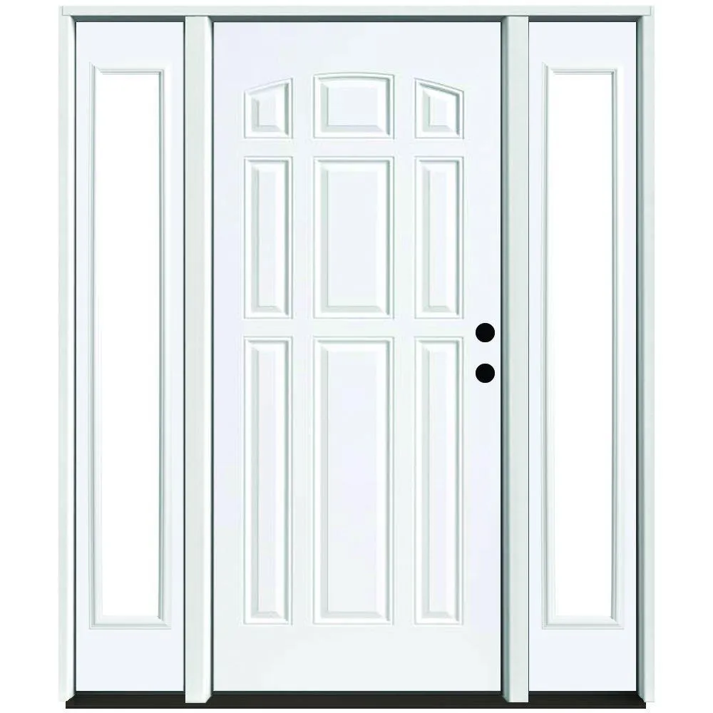 Steves & Sons 64 in. x 80 in. 9-Panel Primed White Left-Hand Steel Prehung Front Door with 12 in. Clear Glass Sidelites 4 in. Wall, photo 6 of 6