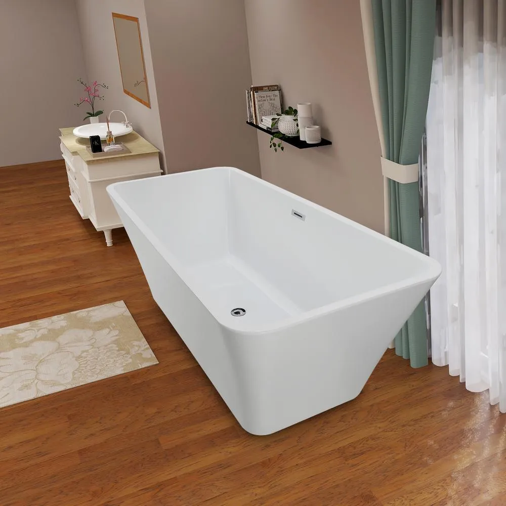 Nantes 67 in. Acrylic Flatbottom Freestanding Bathtub in White, photo 7 of 8