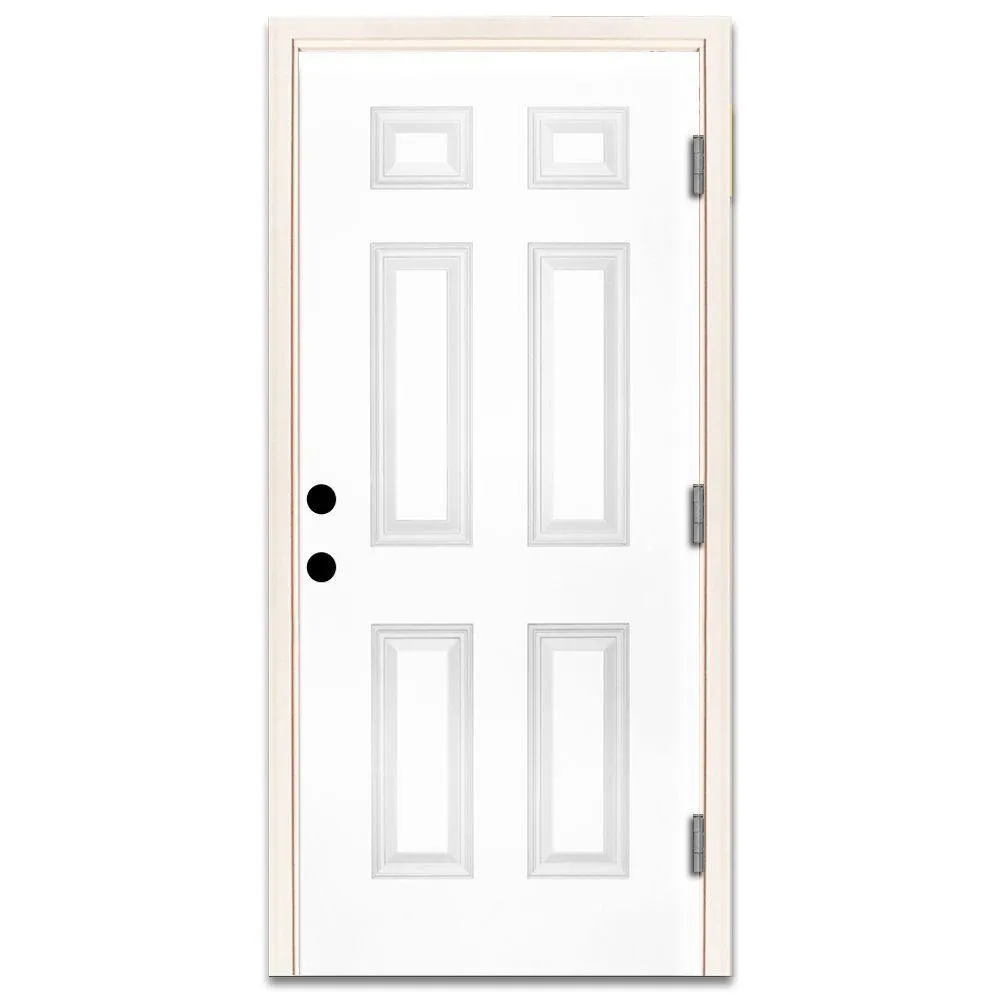 Steves & Sons 30 in. x 80 in. Premium 6-Panel Primed White Steel Prehung Front Door, Left-Hand Outswing, 4-9/16 in. Frame, photo 6 of 14