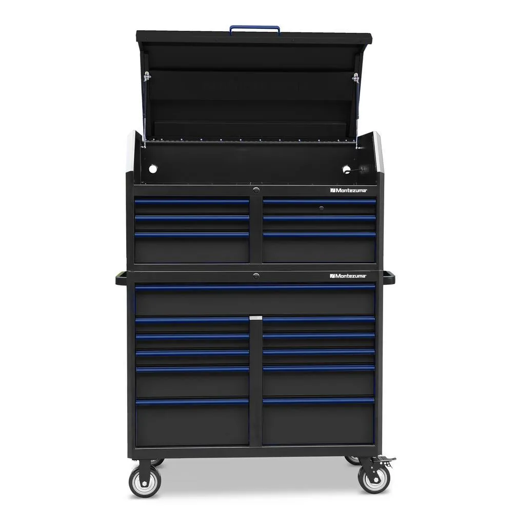 24 in. x 46 in. 17-Drawer Tool Chest and Cabinet Combo with Power and USB Outlets in Black and Blue, photo 4 of 15