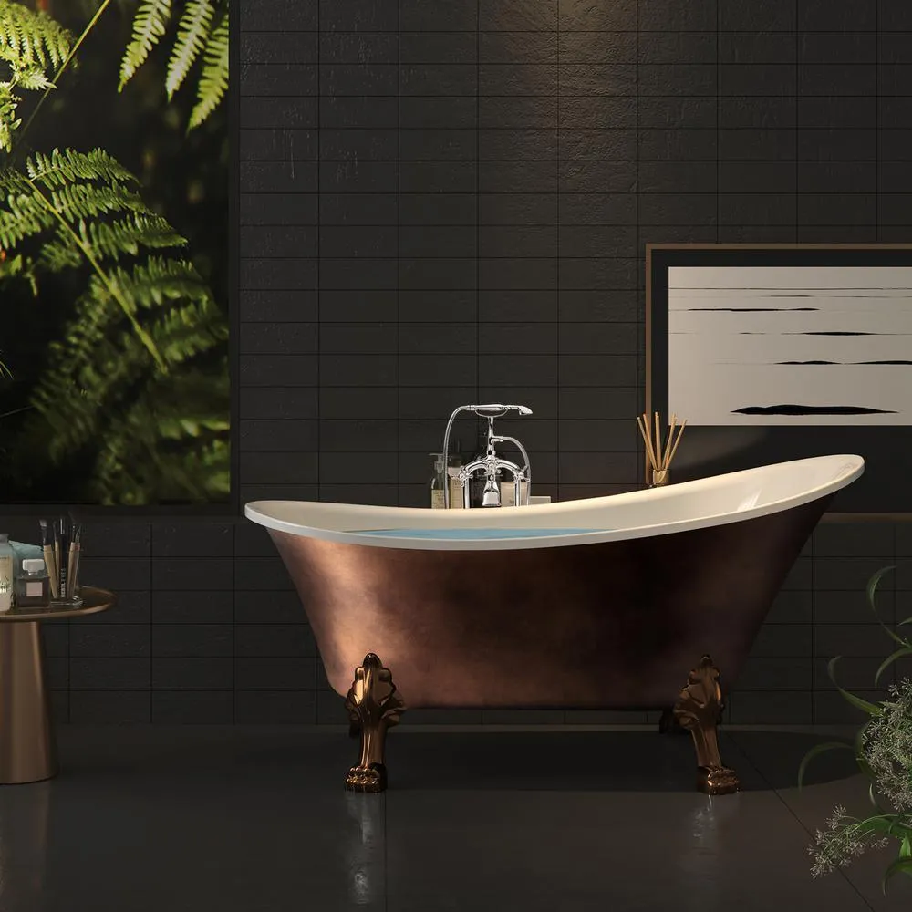 60 in. Fiberglass Slipper Clawfoot Non-Whirlpool Bathtub in Matte Antique Brass, photo 2 of 10