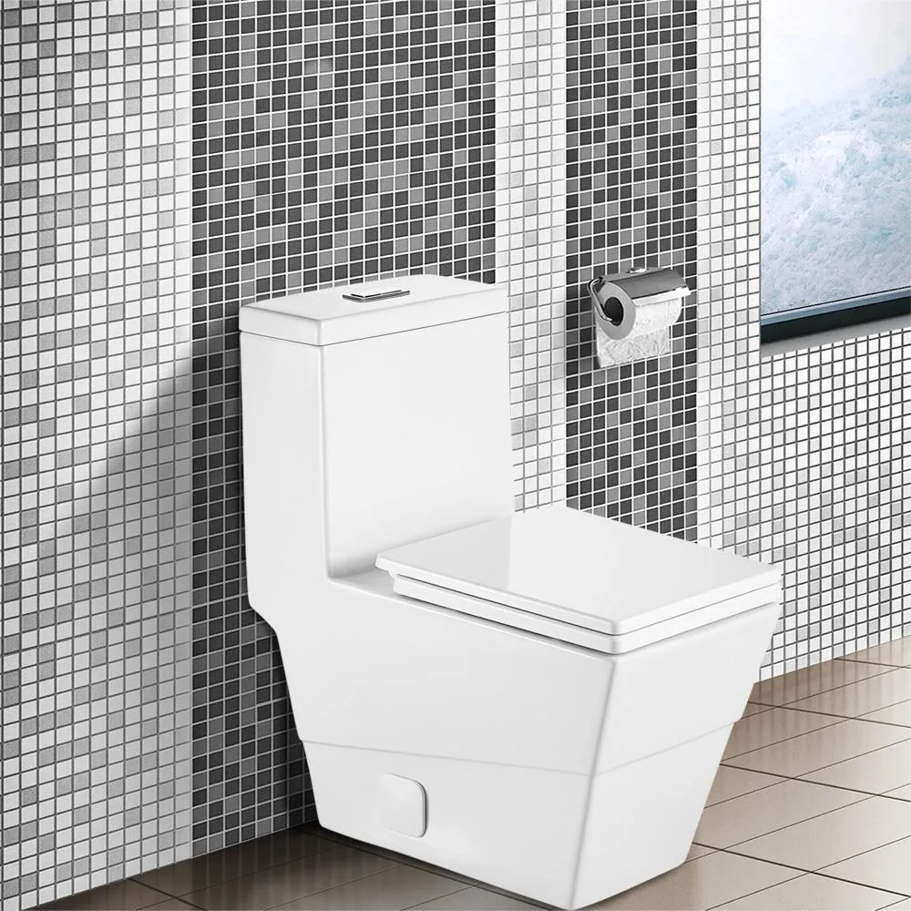12 in. Rough-In 1-Piece 1.28 GPF Single Flush Square Toilet in White, Seat Included, photo 3 of 3
