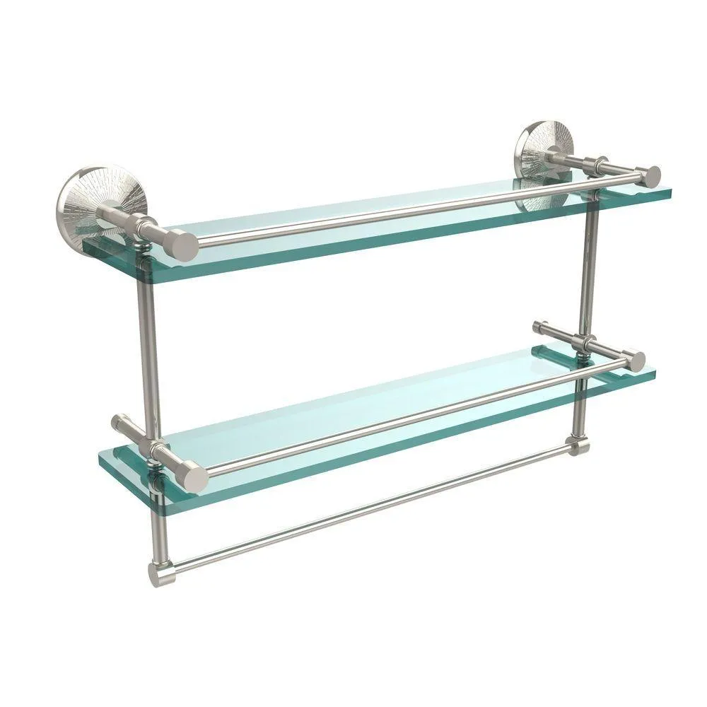 Allied Brass 22 in. L x 12 in. H x 5 in. W 2-Tier Clear Glass Bathroom Shelf with Towel Bar in Satin Nickel, photo 6 of 13