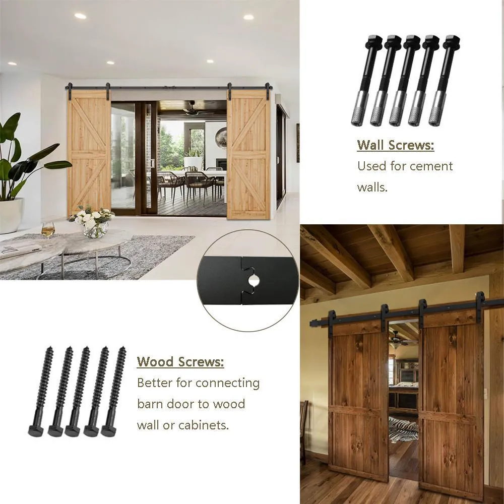 10 ft./120 in. Black Steel Sliding Barn Door Track and Hardware Kit for Double Doors with Floor Guide (J-Shape Hanger), photo 3 of 6