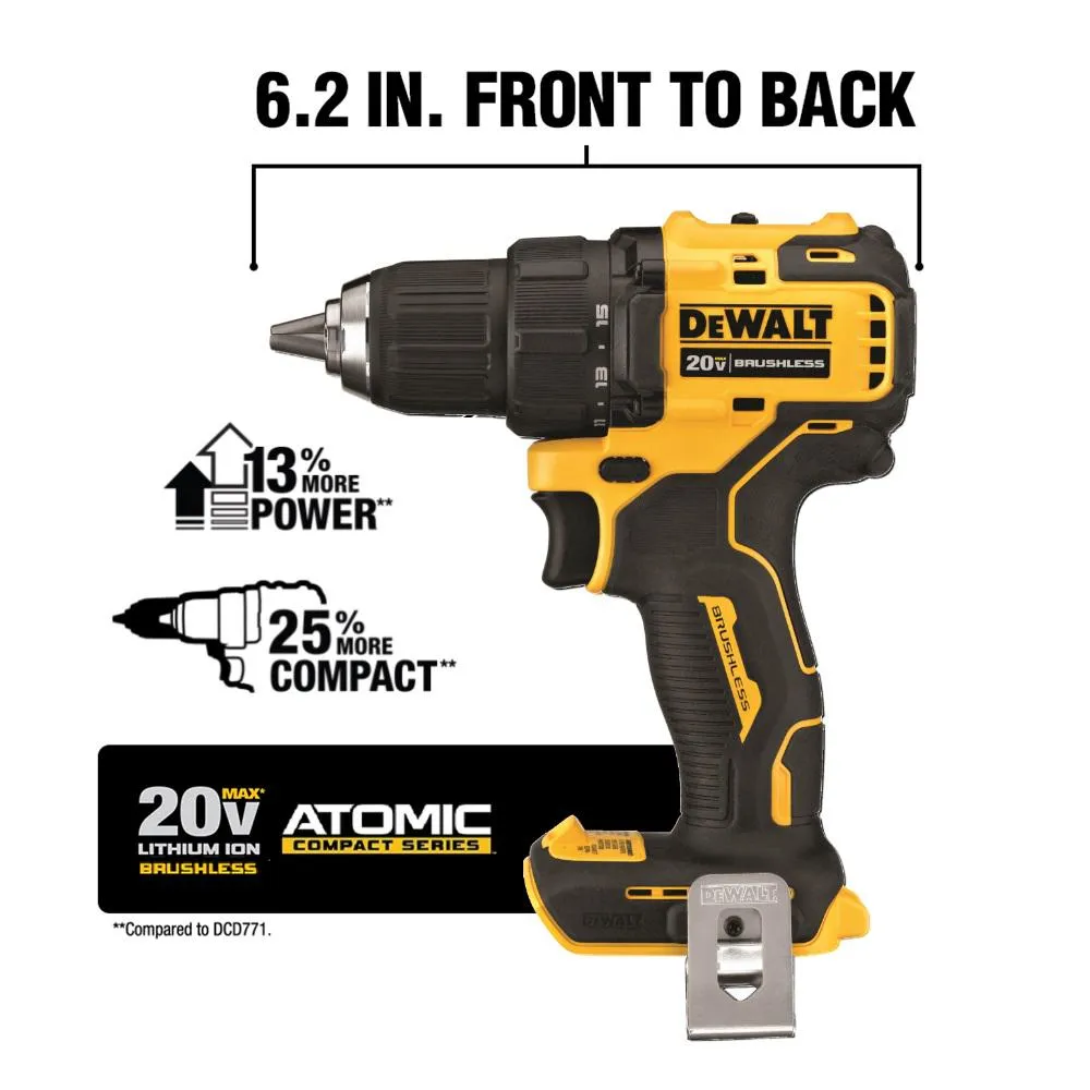 DEWALT ATOMIC 20-Volt MAX Lithium-Ion Brushless Cordless Compact Drill/Impact Combo Kit (2-Tool) 2 Batteries 1.3Ah and Charger, photo 3 of 14