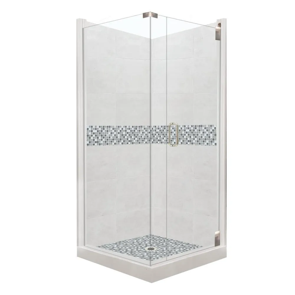 Newport Grand Hinged 42 in. x 48 in. x 80 in. Right-Hand Corner Shower Kit in Wet Cement and Black Pipe Hardware, photo 14 of 15