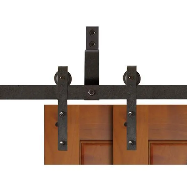 Pacific Entries 48in.x80in.Bypass Rustic Pref 2-PNL V-Groove Solid Core Knotty Alder Wood Sliding Barn Door with Bronze HardwareKit, photo 2 of 6