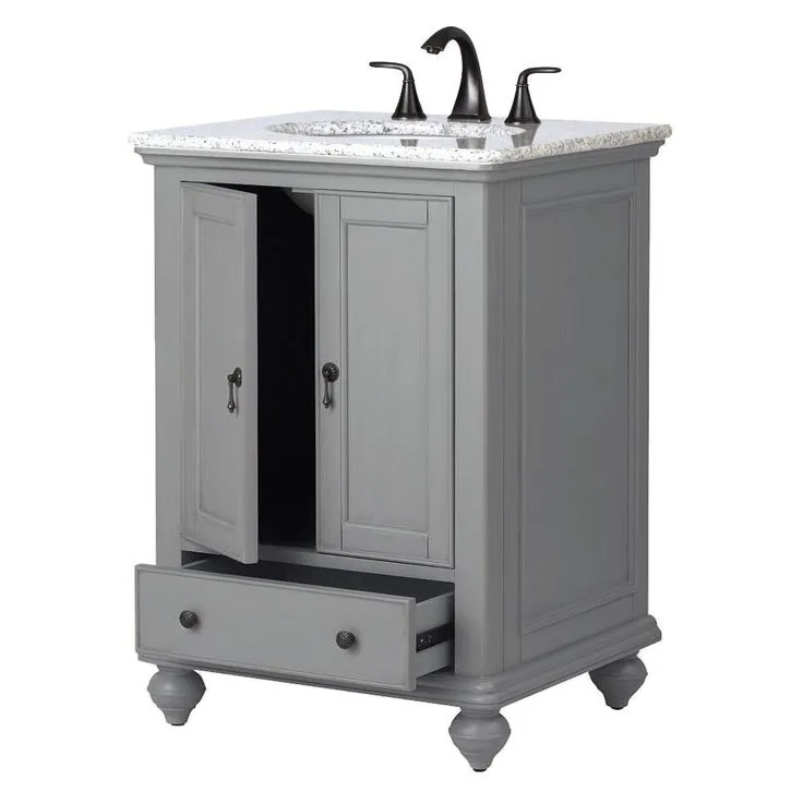 Newport 25 in. W x 21-1/2 in. D Bath Vanity in Pewter with Granite Vanity Top in Grey, photo 4 of 13