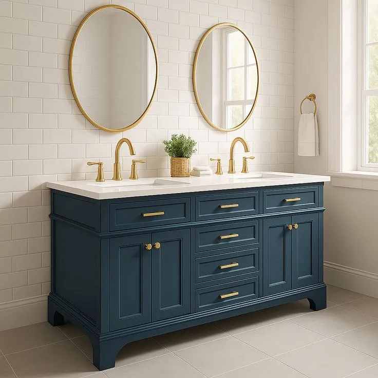 Home Decorators Collection Melpark 60-Inch Grayish Blue Double Sink Vanity with Cultured Marble Top, photo 2 of 3