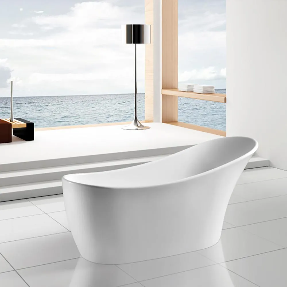63 in. Acrylic Reversible Drain Oval Slipper Flatbottom Freestanding Bathtub in White, photo 2 of 9